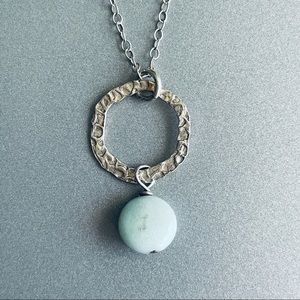 Larimar Hammered Circle Sterling Silver Pendant Necklace